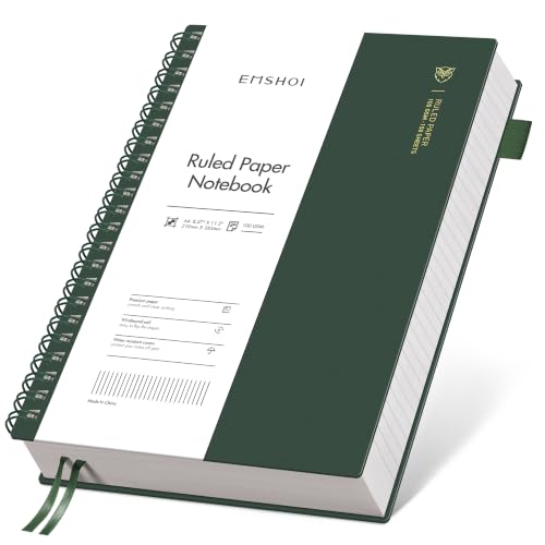 EMSHOI Lined Spiral Journal Notebook, 300 Pages, A4 Size (8.2'' x 11.2'') - color: DGreen, size: A4