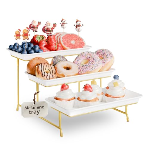 Bumusty 3-Tier Melamine Serving Tray Set, 11.5 x 5.6 in, Gold Stand - color: Gold, size: 11.8" x 5.7"