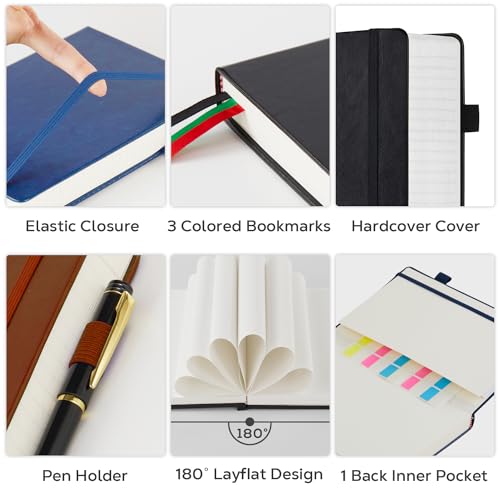 FOCUS DAY 3 Pack Journal Notebook, 320 Pages A5 Lined Notebook Journal Set for Work Writing, Hardcover Leather Bound Notebooks Bulk for Women Men Office School, 5.7'' X 8.4'', Multicolor - color: Blue-Brown-Black, size: A5