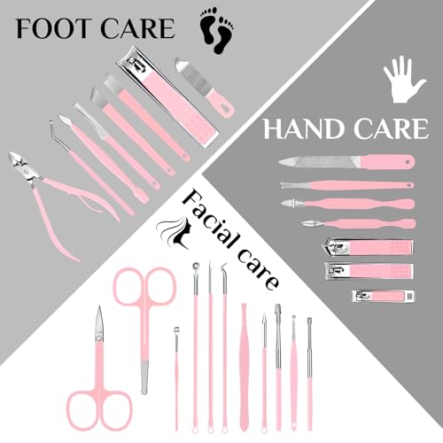 MINKINH 26-Piece Manicure Set for Women, Pink At-Home Nail Care Kit - color: Pink