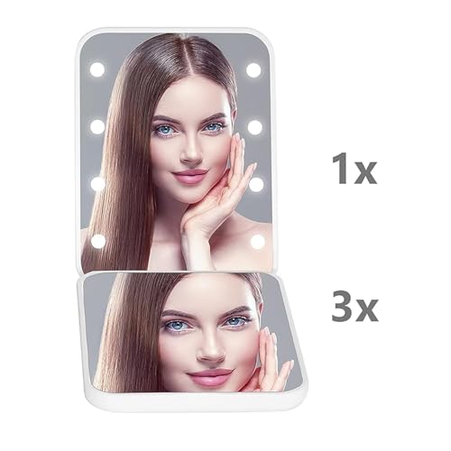 Kintion Pocket Mirror, 1X/3X Magnification LED Compact Mirror (White) - color: White