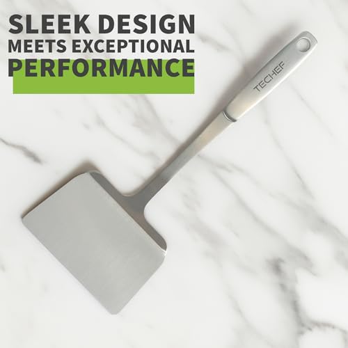 TECHEF - ChefCore 304 Stainless Steel Solid Turner Spatula with Ergonomic Handle, One-Piece Unibody Design, Rustproof & Heat Resistant, 10.5" Serving Utensil – Made in Korea - size: Solid Turner