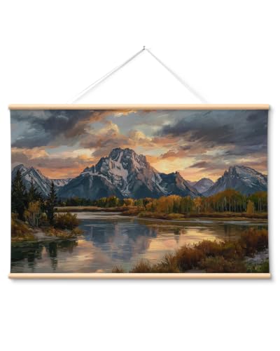 VIYYIEA Extra Large Framed Mountain Landscape Wall Art for Home, 36x54 Inch - color: Mountain Sunset Scroll
