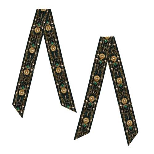 Head Scarf Hair Neck Scarves for Women Fashion Purse Bag Scarfs Handbags Silky Satin Headscarf Charms - color: Gold Floral Jewelry Chains Green