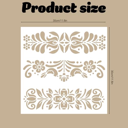 Floral Decorative Painting Stencil Templates, 12x12inch Floral Pattern Scandinavian Style Reusable Creative Stencils for Art, Walls, DIY Projects Versatile Paint Stencils