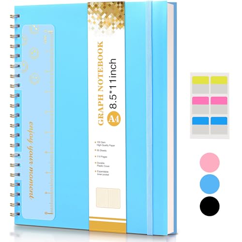 Graph Paper Notebook, Spiral Notebook Journal 8.5” x 11”, A4 Large Grid Notebooks for Women Men, 100 GSM Graph Paper, Plastic Hardcover Spiral Graphing Journals for Work School Engineerin, Blue - color: Blue, size: Graph