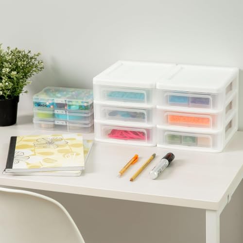 IRIS USA 4-Pack 3-Drawer Small Desktop Organizer, Stackable, White - color: White, style: Small - 4 Pack