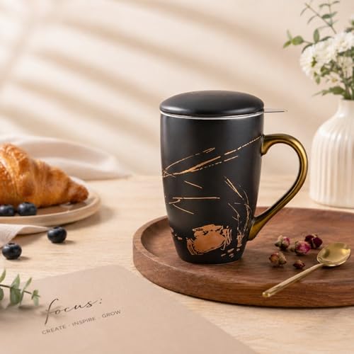 AmorArc Tea Cup With Infuser and Lid, 18oz Loose Leaf Tea Mug With Steeper - color: Black