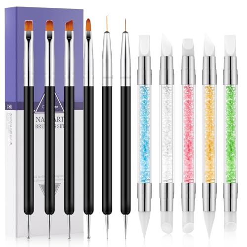 Nail Art Sculpture Pen,11Pcs Nail Art Brush Set, Black - color: Black