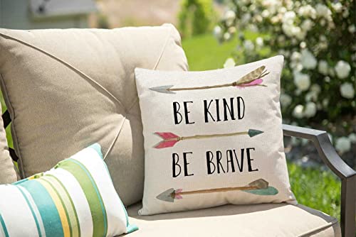 Solekla Cotton Linen Home Decorative Quote Words Throw Pillow Case Cushion Cover for Sofa Couch Tribal Girl Nursery Art Decor, Be Kind Be Brave Decoration, 3 Arrows Pink and Blue, 18" x 18" - color: Sl207