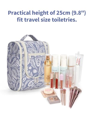 Narwey Hanging Travel Toiletry Bag for Women, Cosmetic Makeup Bag - color: B-Blue Leaf, size: Medium