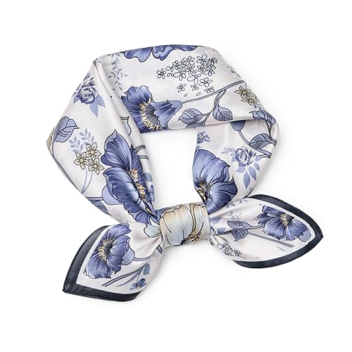 100% Mulberry Silk Scarf - 25.6" Square Neckerchief & Headscarf Gift Packed - color: Blue-11