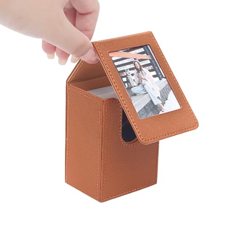 2 x 3 Mini Photo Storage Box for Polaroid Fujifilm Instax Mini 13 12 11 9 8 EVO Instant Film, Picture Frame and Containers, PU Leather. (Brown) - color: Brown