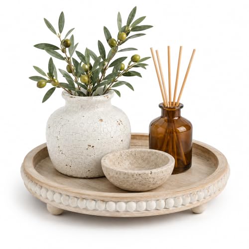 Round Wooden Tray for Decor, Rustic Farmhouse Centerpiece - color: Light Brown