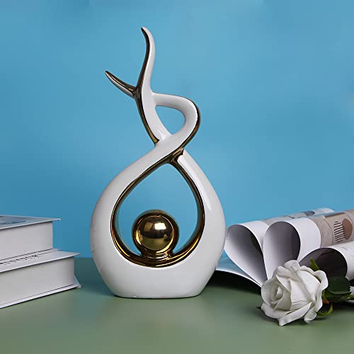 Norrclp Home Decor Modern Abstract Art Ceramic Statue Table Decor (Large) - color: White and Gold, size: Large