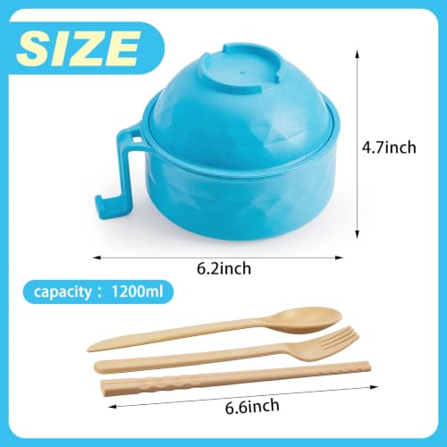 1 Set Microwave Ramen Cooker Bowl with Utensils, Sky Blue - color: Sky Blue