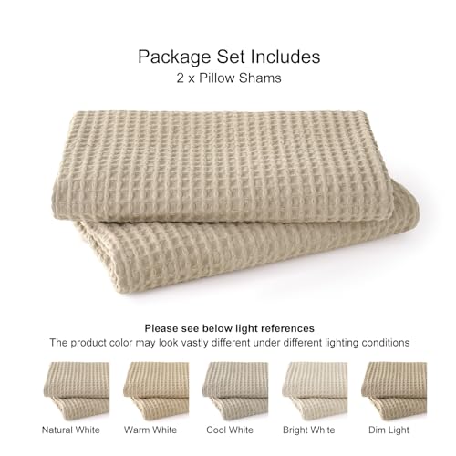 PHF Cotton Waffle Lumbar Pillow Covers 12" x 20", Khaki, No Insert - color: Khaki, size: 20" X 12" (Pack of 2)