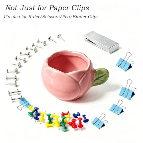 2 Pack Tulip Ceramic Paper Clip Holder, Flower Office Desk Decor - color: Tulip Pink+White