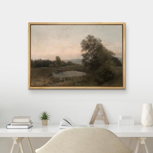MUDECOR Framed Canvas Print Wall Art Vintage Landscape with Clouds Classic Countryside Illustrations Fine Art Decorative Zen Multicolor Country/Farmhouse Retro for Bedroom - 16"x24" Natural - color: A03-2404-irs06, size: 24"L x 16"W