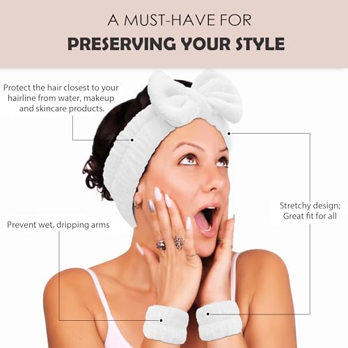 Ayesha Spa Headband and Wristband Set for Washing Face Skincare Makeup - color: White set