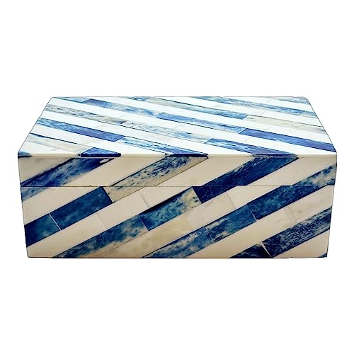 Perilla Home Home Decor Decorative Storage Wooden Box Small Lazio Organizer Tool Stash Card Craft Treasure Trinket Memory Keepsake Jewelry Box for Men and Women, Gifts For All, Blue and Off White - color: Blue & White