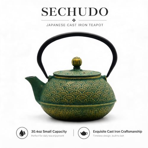 30.4oz Small Cast Iron Tea Kettle Teapot for Stovetop,Green Tea Pot