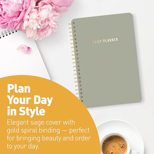Sweetzer & Orange Daily Planner Notebook – Undated Two-Page Daily Layout with Hourly Schedule, To-Do List, Priorities, and Notes – 6.5" x 9.5" Spiral Bound Productivity Organizer – 160 Pages - color: Sage