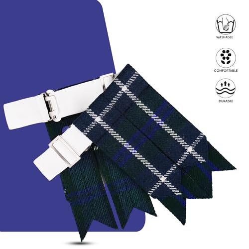 EZE Kilt Flashes for Men with Heavy Buckle Adjusters, Plain & Tartan Kilt Sock Flashes Acrylic Wool - color: Blue Douglas