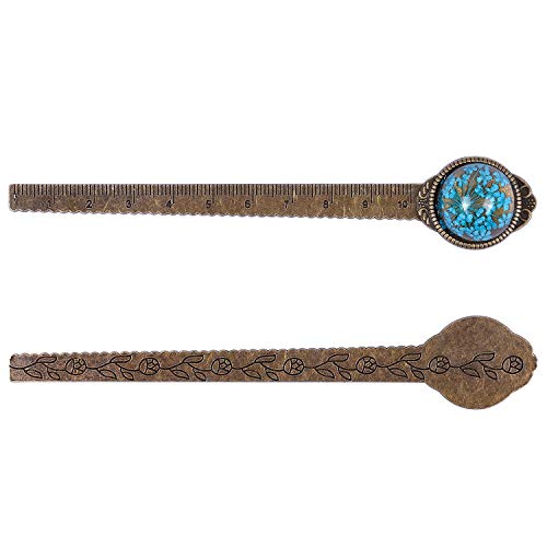 Wisdompro 2 Pcs Metal Bookmark Ruler with Dried Flower - Blue & Hot Pink - color: Blue & Hot Pink