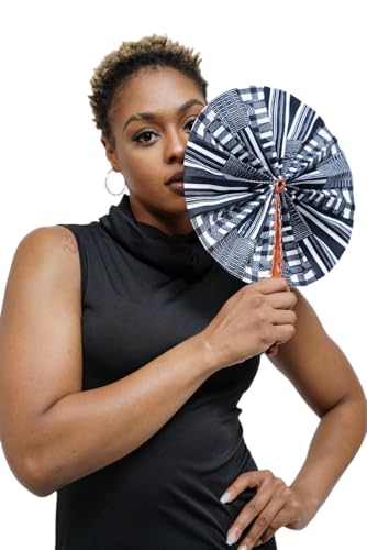 Kente African Print Foldable Hand Fan - color: Koumadi