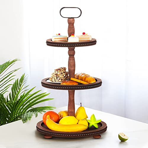 Urban Deco Wooden Tiered Tray 3-Tier Decorative Tray Stand Serving Tray - style: 3 tier-brown