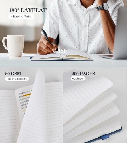 Lined Journal Notebook for Men Women, A5 Leather Journals for Writing, 200 Pages College Ruled Journal Notebook, Travel Daily Journal Notebook for Work School, Note Taking 5.75'' X 8.38'' Grayblue - color: Grayblue