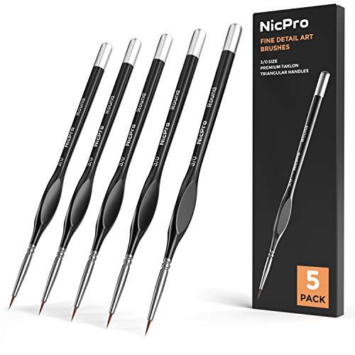 Nicpro 5 PCS Detail Paint Brushes, Extra Fine Tip 000 Miniature Brush Set - color: Black, size: 3/0