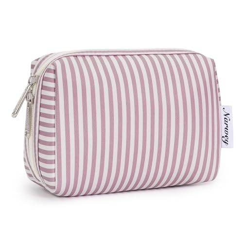 Narwey Small Makeup Bag for Purse, Travel Mini Cosmetic Bag for Women Girls - color: A-Dusty Rose Stripe, style: Small
