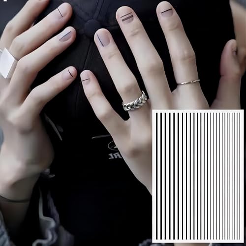 4 Colors ins Minimalist Style Nail Stickers,French Line Nail Art Sticker for Man Woman (4 Sheets)+Nail Sticker Specialized Tweezers - style: French Lines
