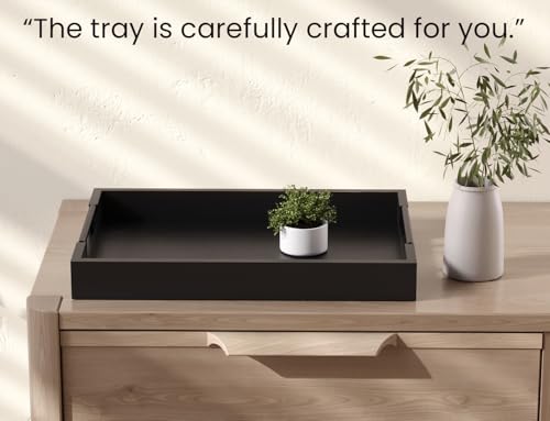 Fibogollo Bamboo Serving Trays with Metal Handles,Large(Black) - style: Black-Large