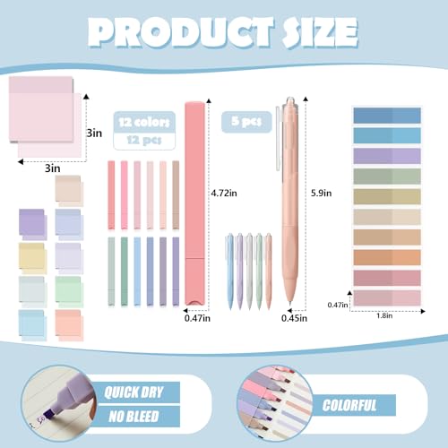 Jutom 39 Pcs Aesthetic Book Annotation Kit,Green,Cute Style - color: Green, style: Cute Style