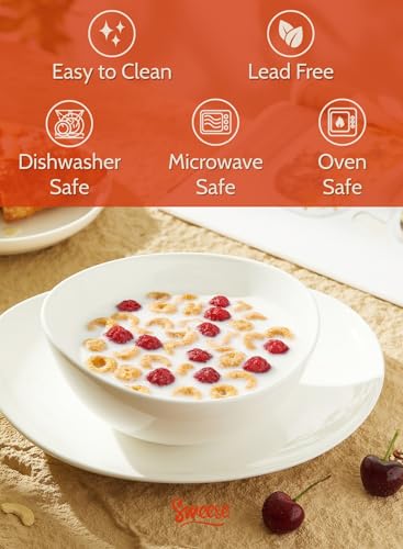 Sweese 28 oz Large White Porcelain Bowls - Set of 6 Salad, Pasta, Soup & Serving Bowls, Big Ceramic Dinner Bowls - color: White, style: Large (28 oz)