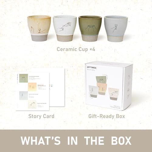 Jottings Retro Cute Handleless Japanese Tea Ceramic Cup 6.5 oz, Set of 4 - color: bridal shower/housewarming gift