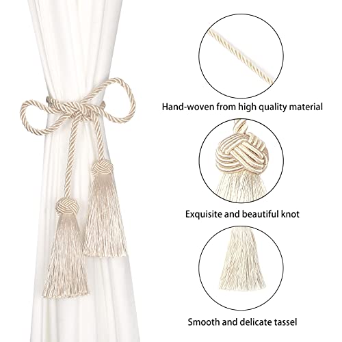 BEL AVENIR 2 Pack Handmade Rope Tassel Curtain Tiebacks - color: Beige, size: 2 Pack
