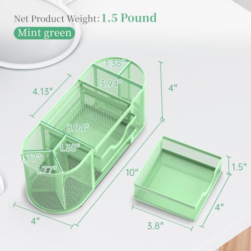 SUPEASY Mesh Desk Organizer, Pen Holder for Desk with 2 Drawers, MintGreen - color: Mint Green