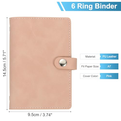 PATIKIL A7 PU Leather Binder Cover, 6 Ring Loose Leaf Binder Protector, Pink - color: Pink, size: A7
