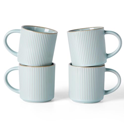 famiware Coffee Mug Set of 4, Star 12 oz Ceramic Mugs Cups Set with Handle - color: Star-Light Blue, size: 4 Count (Pack of 1)