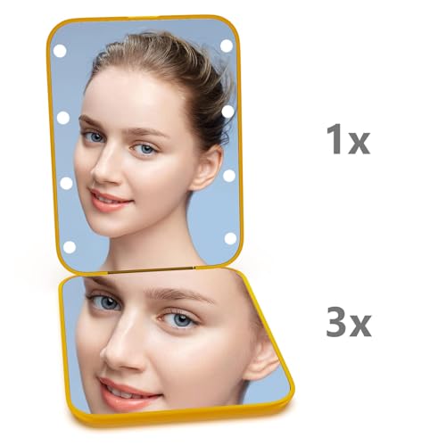Kintion Pocket Mirror, 1X/3X Magnification LED Compact Mirror (Yellow) - color: Yellow