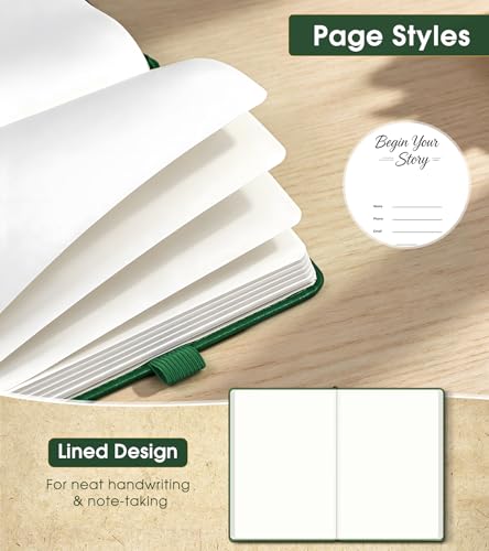 Journal Notebook, A5 Leather Hardcover Blank Sketchbook, 160 Pages, 180° Lay-Flat Binding, 100 GSM Thick Paper, for Sketching, Drawing, Art Journaling & Creative Writing (Green) - color: Green, size: Plain