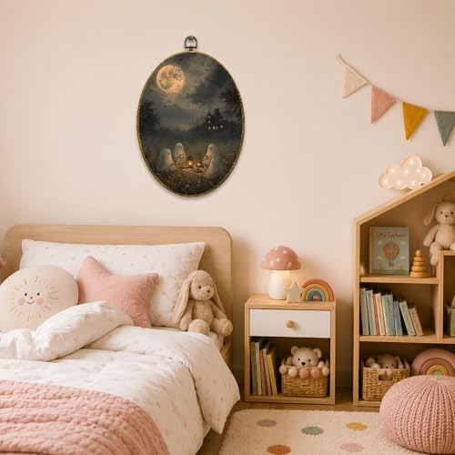 Ghost Tea Party Oval Wall Art, Framed Canvas Decor, 8.5x11.5 Inch - color: Ghost Tea Party Haunted House