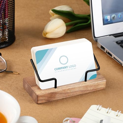 Amyhill 2 Pieces Wood Business Card Holder for Desk,Light Wood Color, Black - color: Light Wood Color, Black