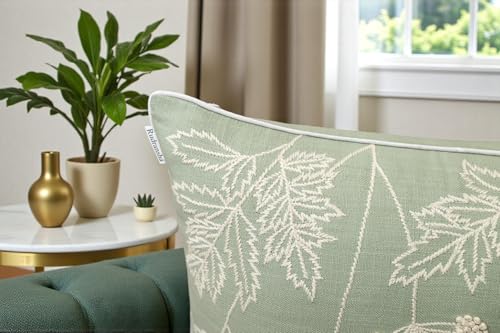 Rudransha Hand Embroidered Wildflower 20x20 Pillow Cover, Light Green - color: Blooming-light Green, size: 20" x 20" (Pack of 1)