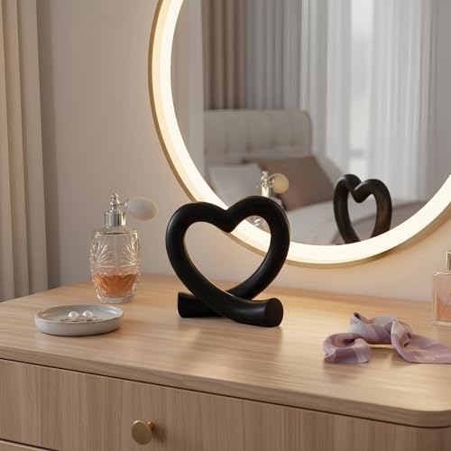 Lescafita Black Heart Decor Sculpture, Love Statue Minimalist Home Decor Accent for Living Room Bedroom Office Desk Shelf Coffee Table, Unique Romantic Gift - color: Black