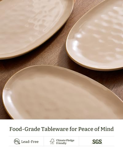 famiware Serving Platter, Oval 15.59/14.3/12.9 inch Serving Dishes for Entertaining, Serving Bowls, Microwave Safe, Stonware Serving Trays for Party, Turkey, Cheese, Ocean Series, Cinnamon Brown - color: Cinnamon Brown